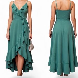 Bar III Elegant Teal High Low Ruffle Dress